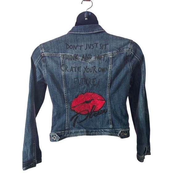 Miss bonbon Girl Dark Blue Graphic Print Denim Jacket Size XL - Picture 4 of 11